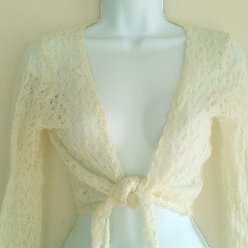 WHBM Cream Crocheted Wrap Shrug Sweater XS